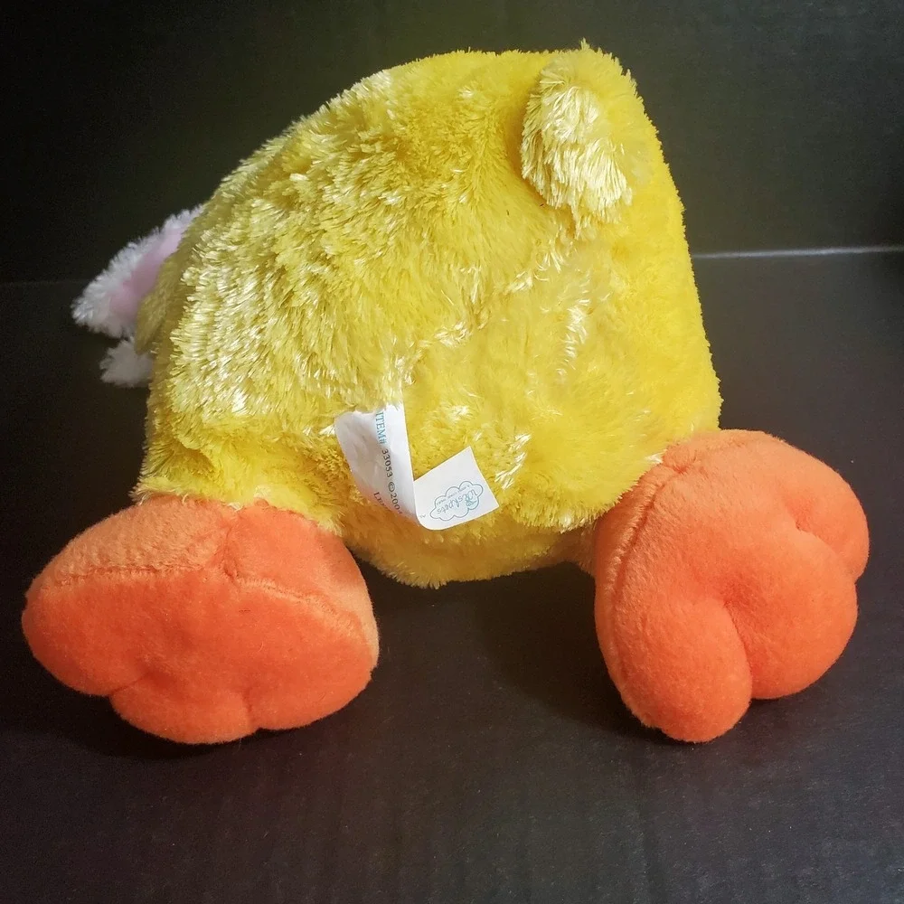 2004 WishPets LESLEY the Duck Wearing Rabbit Ears Pink Bow Easter Stuffed Animal